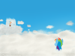 Size: 1200x899 | Tagged: safe, artist:aruigus808, character:rainbow dash, cloud, cloudy, home