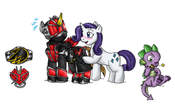 Size: 1622x1018 | Tagged: safe, artist:kamenriderpegasus, character:rarity, character:spike, kamen rider, kamen rider wizard, ponified, simple background, transparent background