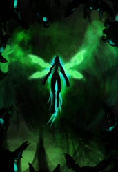 Size: 710x1038 | Tagged: safe, artist:atomicwarpin, character:queen chrysalis, species:changeling, changeling hive, changeling queen, female, green mane, insect wings, wings