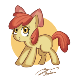 Size: 600x606 | Tagged: safe, artist:b0nbon, character:apple bloom, species:earth pony, species:pony, bow, female, hair bow, signature, simple background, solo, transparent background