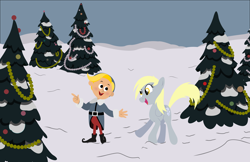Size: 9260x6000 | Tagged: safe, artist:cooltomorrowkid, character:derpy hooves, species:elf, species:pegasus, species:pony, absurd resolution, christmas, crossover, female, hermey, mare, rudolph the red nosed reindeer