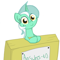 Size: 1200x1200 | Tagged: safe, artist:roflpony, character:lyra heartstrings, species:pony, species:unicorn, ask-wackylyra, female, looking at you, simple background, smiling, solo, white background