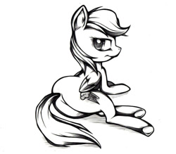 Size: 750x658 | Tagged: safe, artist:applepie5480, character:rainbow dash, species:pegasus, species:pony, butt, female, looking at you, looking back, looking back at you, mare, monochrome, plot, solo