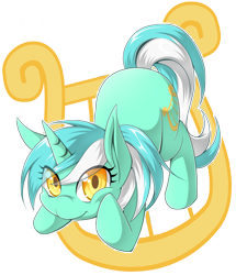 Size: 4500x5226 | Tagged: safe, artist:zaiyaki, character:lyra heartstrings, species:pony, species:unicorn, absurd resolution, colored pupils, cute, cutie mark background, face down ass up, female, looking at you, lyrabetes, mare, simple background, smiling, solo, transparent background