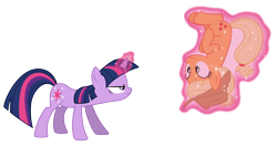 Size: 7900x4190 | Tagged: safe, artist:silverrainclouds, character:applejack, character:twilight sparkle, absurd resolution, glowing horn, levitation, magic, simple background, transparent background, vector