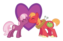 Size: 2000x1290 | Tagged: safe, artist:delectablecoffee, character:big mcintosh, character:cheerilee, species:earth pony, species:pony, ship:cheerimac, eyes closed, male, nuzzling, shipping, side view, simple background, stallion, straight, transparent background, vector