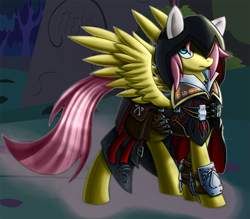 Size: 955x836 | Tagged: dead source, safe, artist:holsternicholson, artist:nyuuchandiannepie, edit, character:fluttershy, assassin's creed, color edit, trace