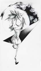 Size: 732x1280 | Tagged: safe, artist:thoughtfulmonster, oc, oc only, oc:forty winks, grayscale, monochrome, solo, traditional art