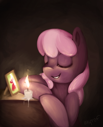 Size: 1245x1538 | Tagged: dead source, safe, artist:ouyrof, character:big mcintosh, character:cheerilee, species:earth pony, species:pony, candle, female, glow, mare, photo, solo focus