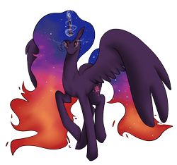 Size: 704x659 | Tagged: safe, artist:kittyisawolf, character:nightmare twilight sparkle, character:twilight sparkle, character:twilight sparkle (alicorn), species:alicorn, species:pony, ethereal mane, female, glowing eyes, gradient hair, magic, mare, raised hoof, simple background, solo, spread wings, transparent background, ultimate twilight, wings, xk-class end-of-the-world scenario