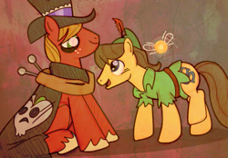 Size: 955x666 | Tagged: safe, artist:darkwingsnark, character:big mcintosh, character:caramel, species:earth pony, species:pony, ship:caramac, costume, gay, mac the ripper, male, nightmare night, peter pan, shipping, stallion