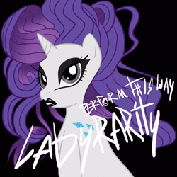 Size: 2480x2480 | Tagged: safe, artist:colourbee, character:rarity, album cover, born this way, female, lady gaga, motherbucking fabulous, parody, perform this way, solo, song reference, weird al yankovic