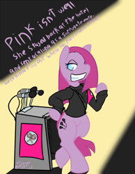 Size: 933x1200 | Tagged: safe, artist:an everfree rat, character:pinkamena diane pie, character:pinkie pie, species:earth pony, species:pony, bipedal, implied hammers, in the flesh, pink floyd, the wall