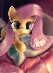 Size: 2325x3192 | Tagged: safe, artist:daedric-pony, character:angel bunny, character:fluttershy, species:pegasus, species:pony, beautiful, bed, cover, detailed, pillow, sleeping