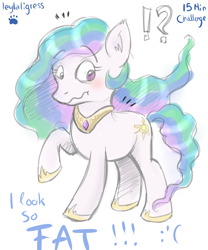 Size: 1280x1536 | Tagged: safe, artist:leylaligress, character:princess celestia, species:earth pony, species:pony, 30 minute art challenge, earth pony celestia, female, looking at self, mare, race swap, simple background, solo, white background