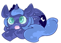 Size: 809x570 | Tagged: safe, artist:starl, character:princess luna, species:pony, chubbie, :o, chibi, cute, female, looking at you, prone, s1 luna, simple background, solo, transparent background, woona