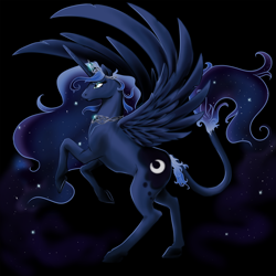 Size: 900x900 | Tagged: safe, artist:starkindlerstudio, character:princess luna, species:classical unicorn, female, leonine tail, rearing, solo