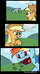 Size: 518x954 | Tagged: safe, artist:tifu, character:applejack, character:rainbow dash, comic, eating, grass, grazing, herbivore, horses doing horse things, munch, sound effects