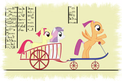 Size: 2030x1347 | Tagged: safe, artist:gennadykalugina, character:apple bloom, character:scootaloo, character:sweetie belle, alternate hairstyle, chariot, cutie mark crusaders, egyptian, scooter