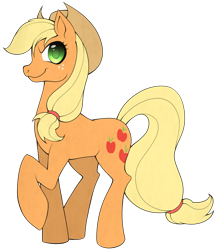 Size: 780x900 | Tagged: safe, artist:stalkerpony, character:applejack, female, raised hoof, simple background, solo