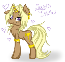 Size: 526x504 | Tagged: safe, artist:adoesartblog, artist:artisticdoe, species:pony, species:unicorn, bracelet, heart, horn ring, jewelry, looking at you, marik ishtar, ponified, smiling, solo, yu-gi-oh!