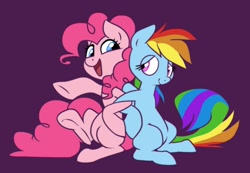 Size: 1232x853 | Tagged: safe, artist:cobracookies, character:pinkie pie, character:rainbow dash, ship:pinkiedash, cheering up, comforting, female, holding arms, lesbian, shipping, simple background, smiling