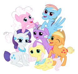 Size: 3125x2988 | Tagged: safe, artist:nianara, character:applejack, character:fluttershy, character:pinkie pie, character:rainbow dash, character:rarity, character:twilight sparkle, elderly, high res, mane six, mane six opening poses, mortal twilight, old, older, simple background, transparent background
