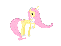 Size: 3333x2500 | Tagged: safe, artist:nianara, character:angel bunny, character:fluttershy, species:alicorn, species:pony, alicornified, duo, female, fluttercorn, high res, hoof shoes, jewelry, mare, pet, peytral, race swap, raised hoof, simple background, tiara, transparent background