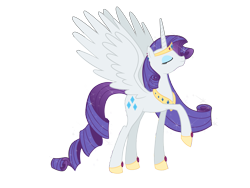 Size: 3333x2500 | Tagged: safe, artist:nianara, character:rarity, species:alicorn, species:pony, alicornified, eyes closed, female, high res, hoof shoes, mare, peytral, race swap, raricorn, simple background, solo, transparent background