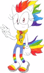 Size: 1956x3222 | Tagged: safe, artist:bluespeedsfan92, character:rainbow dash, species:anthro, species:plantigrade anthro, female, solo, sonic the hedgehog (series), sonicified, style emulation, super rainbow dash, traditional art