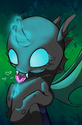 Size: 524x795 | Tagged: safe, artist:moonsharddragon, species:changeling, cute, cuteling, eating, heart, nom, solo