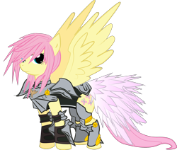 Size: 2474x2095 | Tagged: safe, artist:halotheme, character:fluttershy, species:pegasus, species:pony, g4, adobe imageready, alternate hairstyle, armor, crossover, female, final fantasy, final fantasy xiii-2, flutterbadass, high res, lightning farron, mare, simple background, solo, transparent background