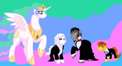 Size: 894x488 | Tagged: safe, artist:geckofly, character:princess celestia, species:alicorn, species:earth pony, species:pony, abraham lincoln, american presidents, clothing, female, george washington, john f. kennedy, male, mare, ponified, president, stallion, suit