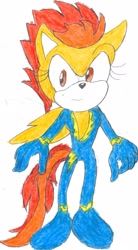 Size: 1570x2835 | Tagged: safe, artist:bluespeedsfan92, character:spitfire, species:anthro, species:plantigrade anthro, female, solo, sonic the hedgehog (series), sonicified, style emulation, traditional art