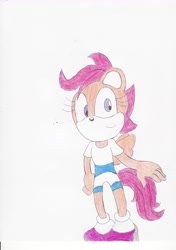 Size: 2408x3412 | Tagged: safe, artist:bluespeedsfan92, character:scootaloo, species:anthro, species:plantigrade anthro, female, solo, sonic the hedgehog (series), sonicified, style emulation, traditional art