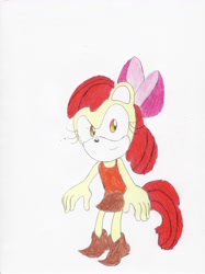 Size: 2464x3300 | Tagged: safe, artist:bluespeedsfan92, character:apple bloom, species:anthro, species:plantigrade anthro, female, solo, sonic the hedgehog (series), sonicified, style emulation, traditional art