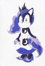 Size: 2284x3300 | Tagged: safe, artist:bluespeedsfan92, character:princess luna, species:anthro, species:plantigrade anthro, female, solo, sonic the hedgehog (series), sonicified, style emulation, traditional art