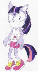 Size: 1632x3140 | Tagged: safe, artist:bluespeedsfan92, character:twilight sparkle, species:anthro, species:plantigrade anthro, female, solo, sonic the hedgehog (series), sonicified, style emulation, traditional art