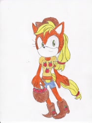 Size: 2488x3328 | Tagged: safe, artist:bluespeedsfan92, character:applejack, species:anthro, species:plantigrade anthro, female, solo, sonic the hedgehog (series), sonicified, style emulation, traditional art