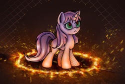 Size: 2991x2019 | Tagged: safe, artist:el42, artist:eltaile, character:sweetie belle, species:pony, species:unicorn, sweetie bot, badass, blank flank, female, filly, fire, foal, hooves, horn, pyro belle, robot, solo