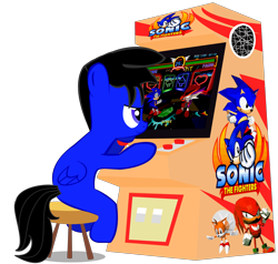 Size: 3440x3272 | Tagged: safe, artist:bigdream64, character:sonic the hedgehog, oc, oc only, arcade, arcade cabinet, arcade game, crossover, fang the sniper, knuckles the echidna, miles "tails" prower, playing, sega, simple background, sitting, sonic the fighters, sonic the hedgehog (series), stool, transparent background, vector