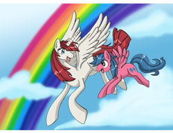 Size: 792x612 | Tagged: safe, artist:himanuts, character:firefly, oc, oc:fausticorn, species:alicorn, species:pony, g1, cloud, cloudy, flying, lauren faust, rainbow