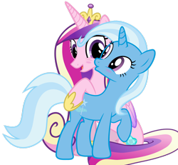 Size: 1280x1184 | Tagged: safe, artist:synthrid, character:princess cadance, character:trixie, ship:tridance, blushing, female, lesbian, shipping