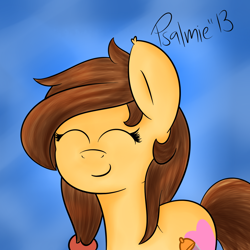 Size: 1500x1500 | Tagged: safe, artist:psalmie, oc, oc only, oc:cream heart, species:earth pony, species:pony, button's adventures, cutie mark, eyes closed, female, mare, simple background, smiling, solo
