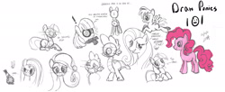 Size: 1888x768 | Tagged: safe, artist:subtlepixel, character:fluttershy, character:photo finish, character:pinkamena diane pie, character:pinkie pie, character:rainbow dash, character:spike, character:twilight sparkle, parasprite, sir lintsalot, sketch dump, text