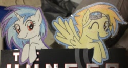 Size: 500x268 | Tagged: safe, artist:okiedokielokie, character:dj pon-3, character:spitfire, character:vinyl scratch, book, bookmark, paper child, photo