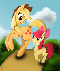 Size: 2541x3000 | Tagged: safe, artist:ardas91, character:apple bloom, character:applejack, species:pony, duo, duo female, female, filly, high res, mare, sisters