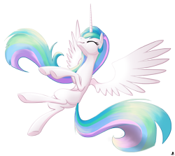 Size: 2989x2671 | Tagged: safe, artist:bananimationofficial, character:princess celestia, species:alicorn, species:pony, cute, cutelestia, eyes closed, female, mare, missing cutie mark, simple background, smiling, solo, spread wings, transparent background, wings