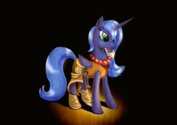 Size: 1023x723 | Tagged: safe, artist:steamroller988, character:princess luna, species:alicorn, species:pony, g4, clothing, costume, female, mare, mouth hold, s1 luna, solo