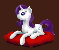 Size: 596x507 | Tagged: safe, artist:steamroller988, character:rarity, species:pony, species:unicorn, g4, female, happy, mare, pillow, prone, simple background, solo